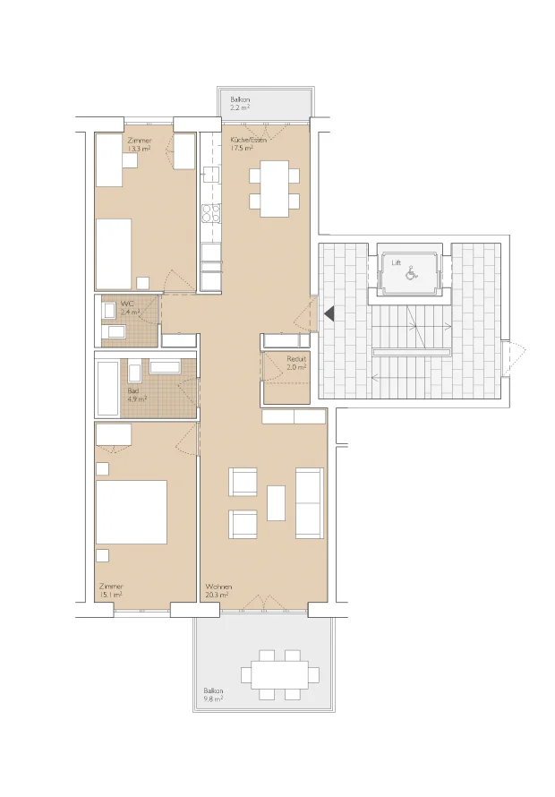 Wohnungstyp B3 Farbe 100